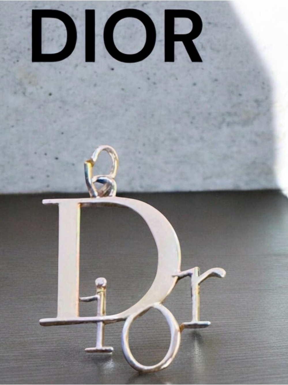 DIOR Pendent Zipper Pull Charm Silver Tone Metal Stamped